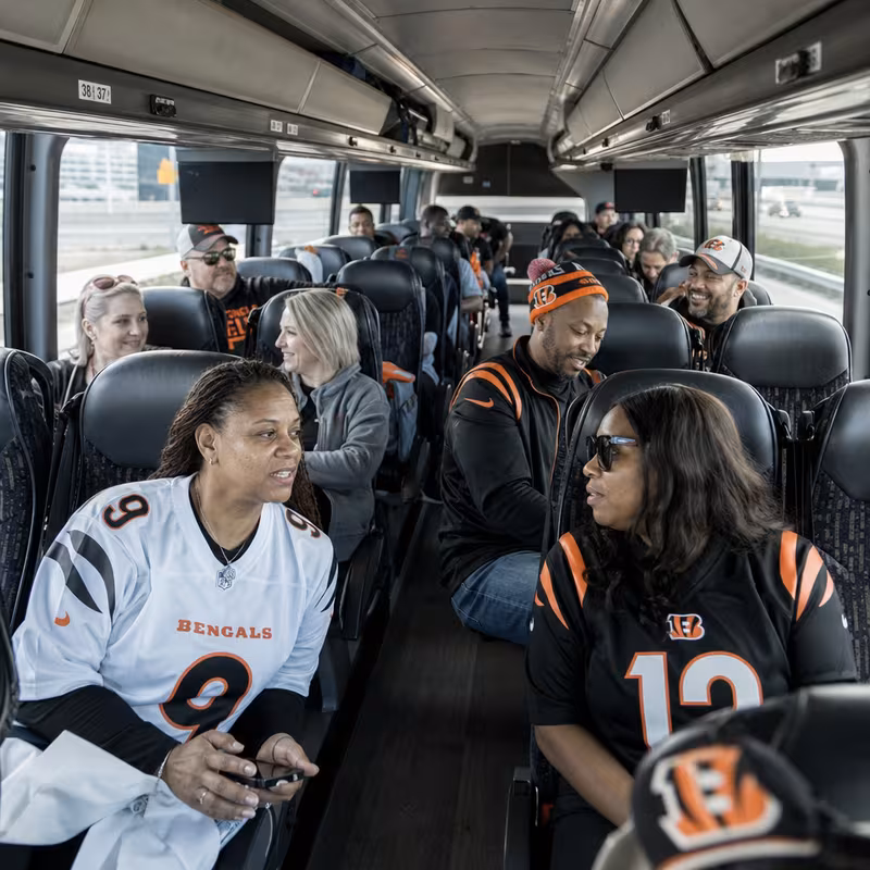 Passenger seating aboard a Cincinnati party bus rental