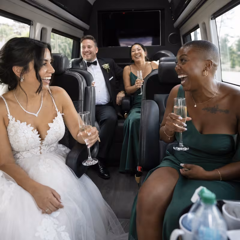 Black Mercedes Sprinter van staged for an Cincinnati Wedding Transportation group